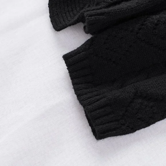 Black Ruffled Buttoned Open Front Knitted Sweater - Picture 12 of 16